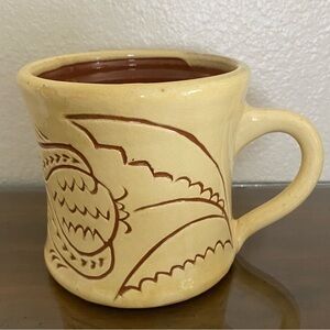 Henderson Redware Pottery North Devon Sgraffito Mug, Hand Carved Studio Pottery